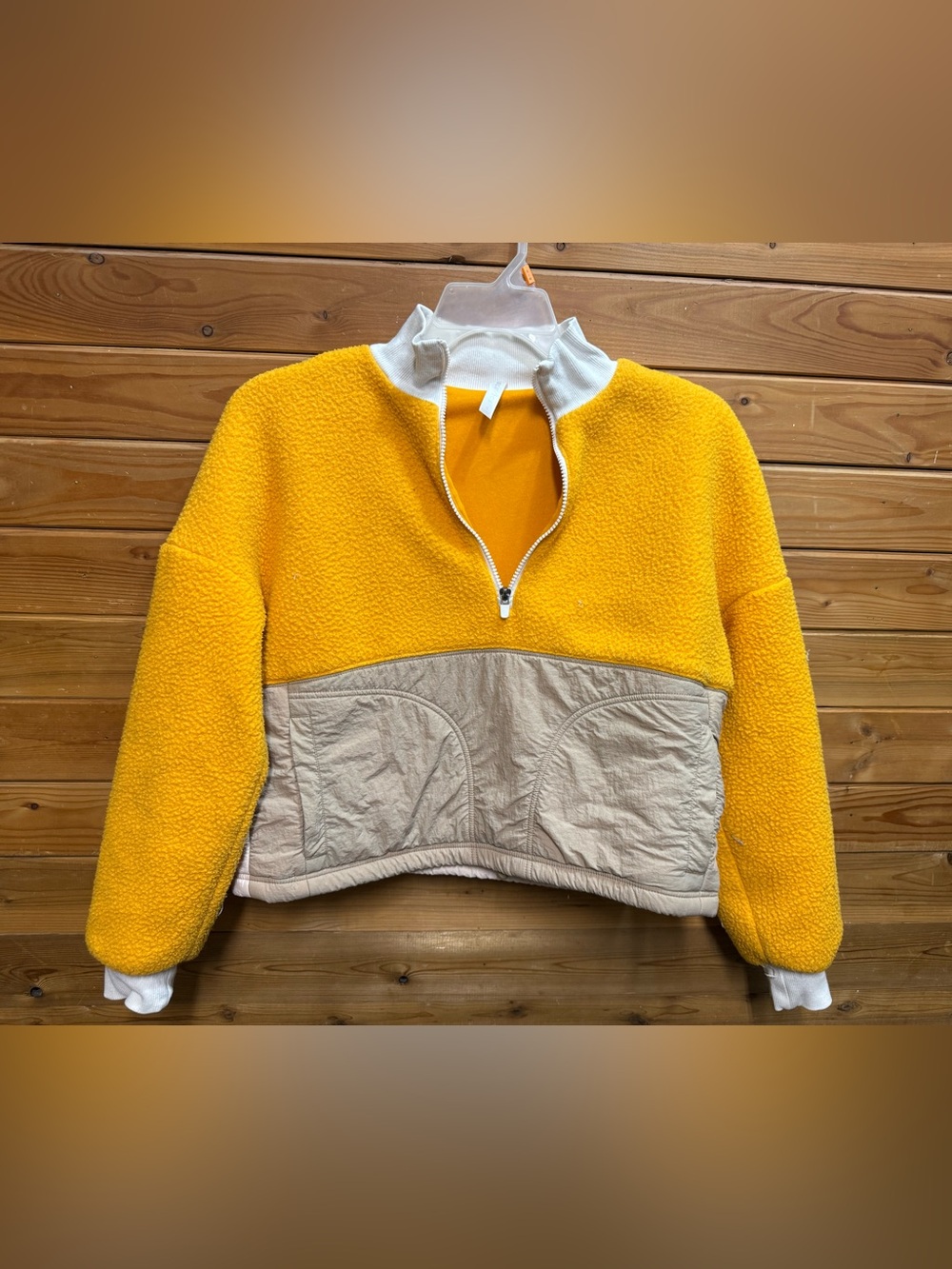Fabletics cream and Yellow Sherpa Half-Zip Pullover Sweater